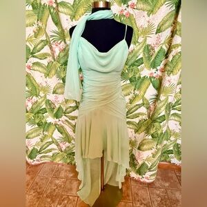 WINDSOR’S GODDESS DRESS XS/S Mint Green High Low with Scarf Detail